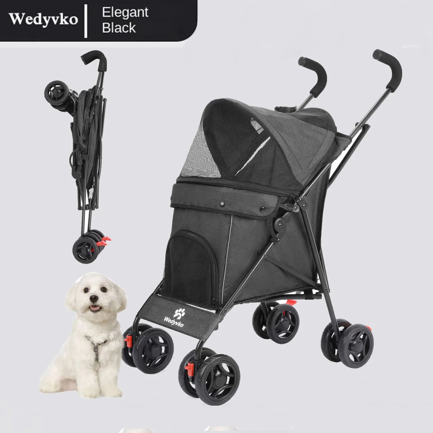 Wedyvko Pet Dog Stroller 4 Wheels With Brakes For Travel
