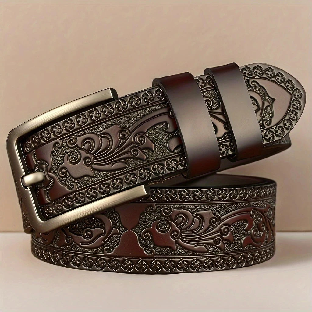 Genuine Leather Retro Western Belt With Alloy Buckle