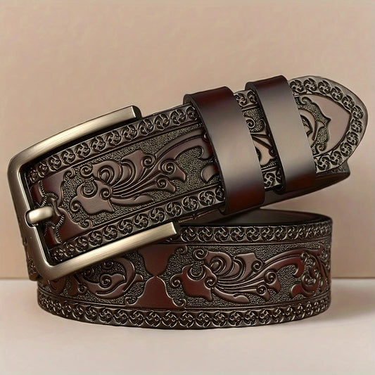 Genuine Leather Retro Western Belt With Alloy Buckle
