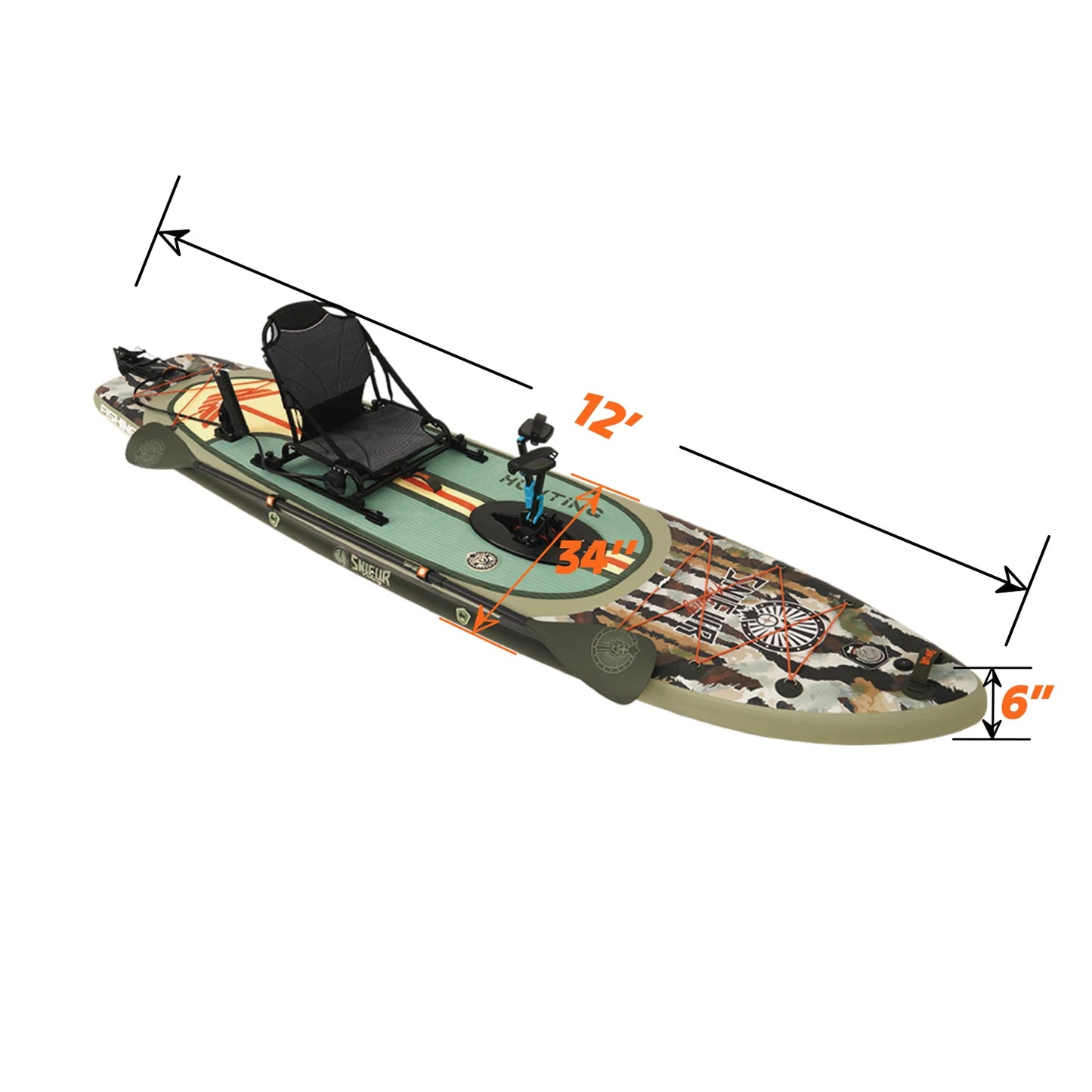 12ft Inflatable Fishing SUP Board Drop Stitch PVC With Pedal Drive Rod Holder Seat Adult Lake River Ocean Outdoor Water Sports