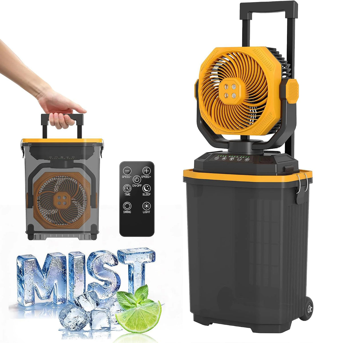 HiMISS Portable Misting Bucket Fan With Remote And Rechargeable Battery