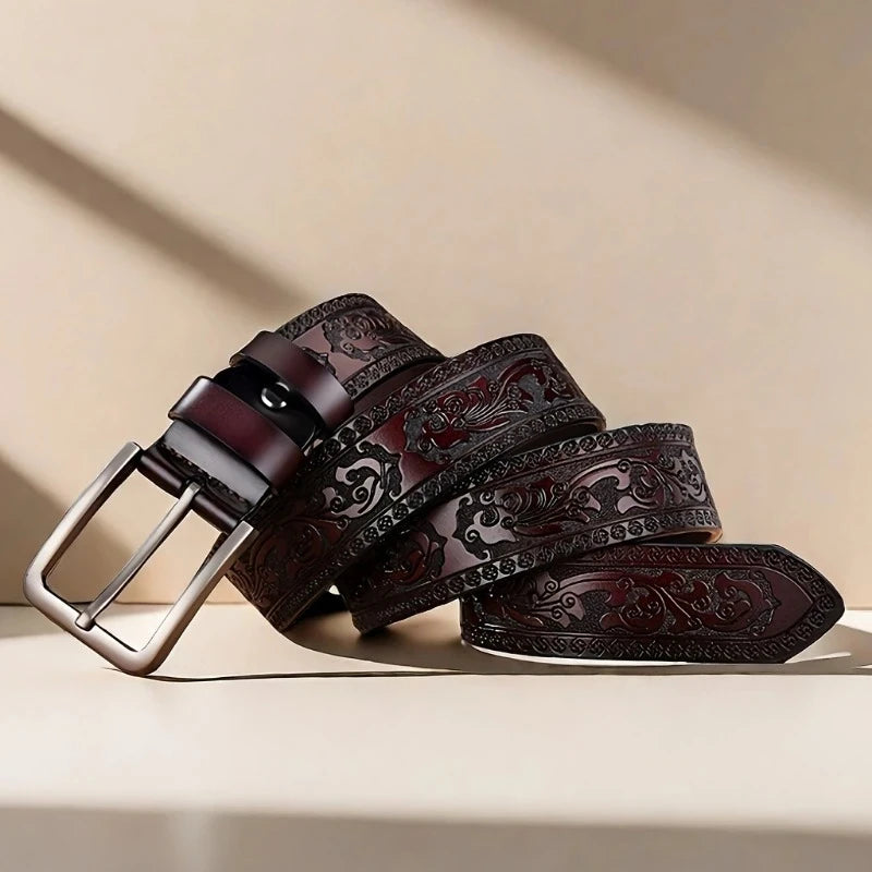 Genuine Leather Unisex Retro Western Belt With Alloy Buckle