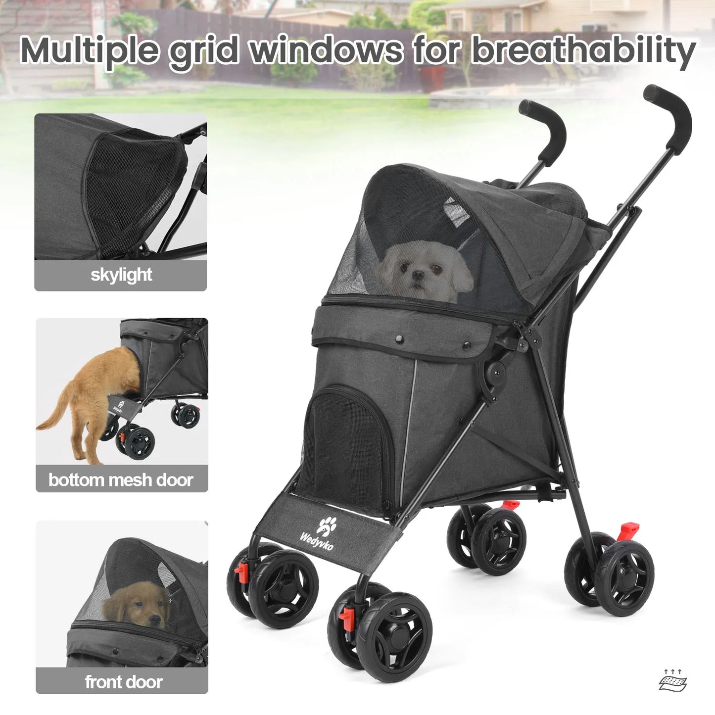 Wedyvko Pet Dog Stroller 4 Wheels With Brakes For Travel