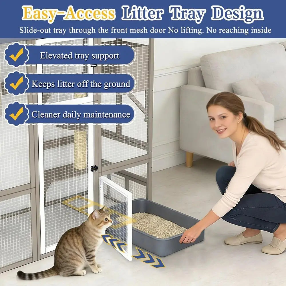 Outdoor Walk In Cat Enclosure For Multiple Cats With Platforms