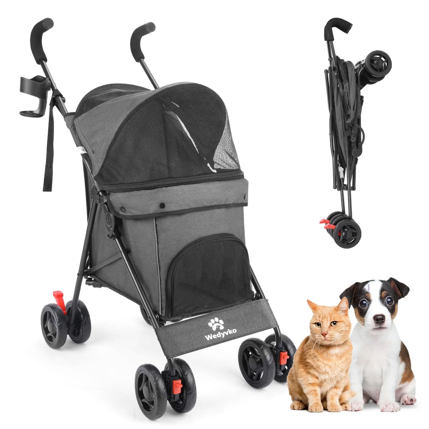 Wedyvko Pet Dog Stroller 4 Wheels With Brakes For Travel