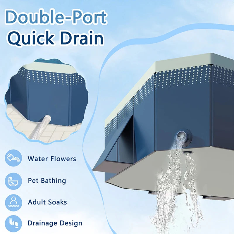 3M Foldable Rectangular Non-Inflatable Swimming Pool, Large Thickened Family Bath Pool, Portable Outdoor Water Party Pool for Summer, Easy Storage