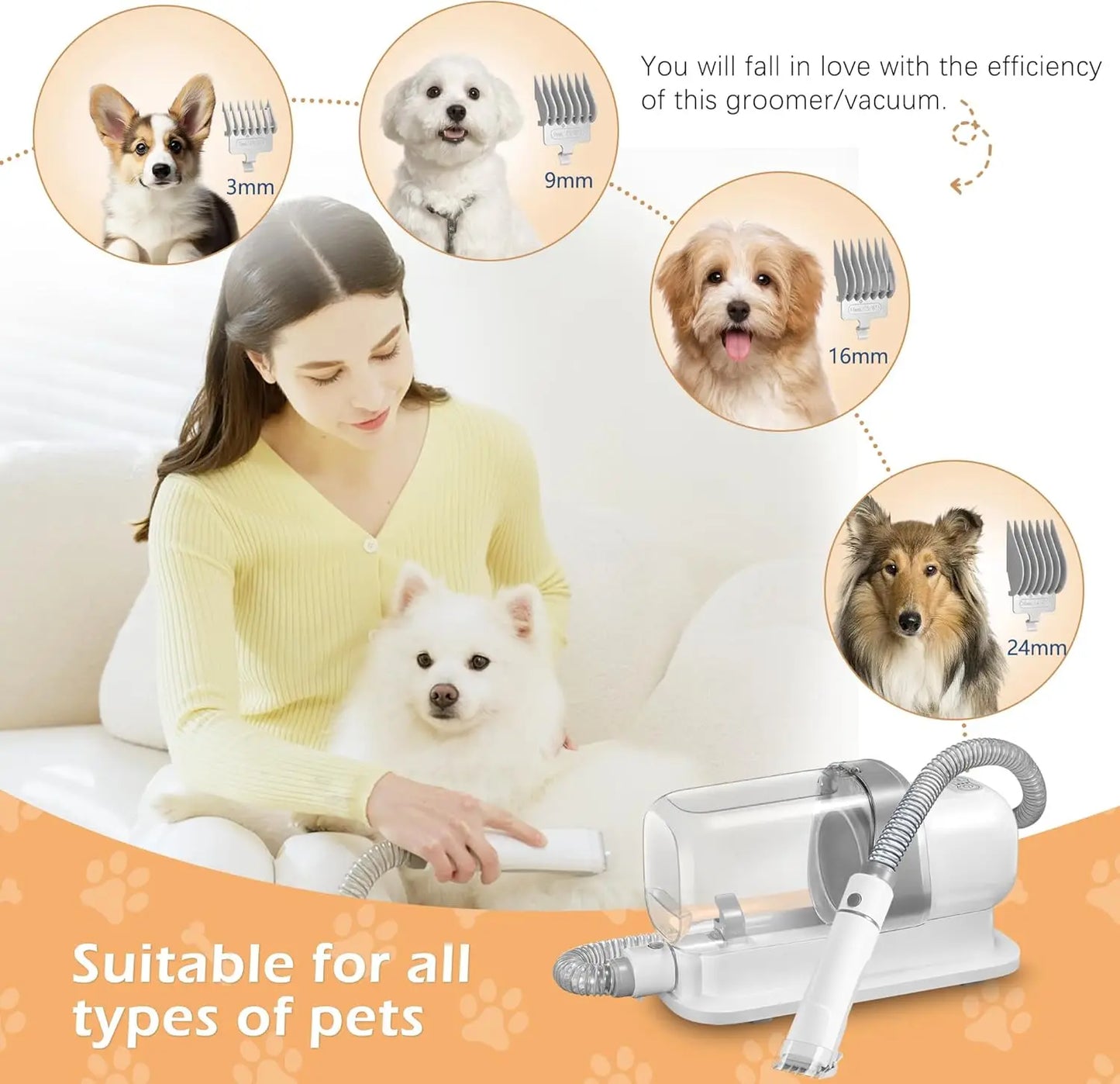 Grooming Vacuum Kit With Low Noise For Dog Cat Hair