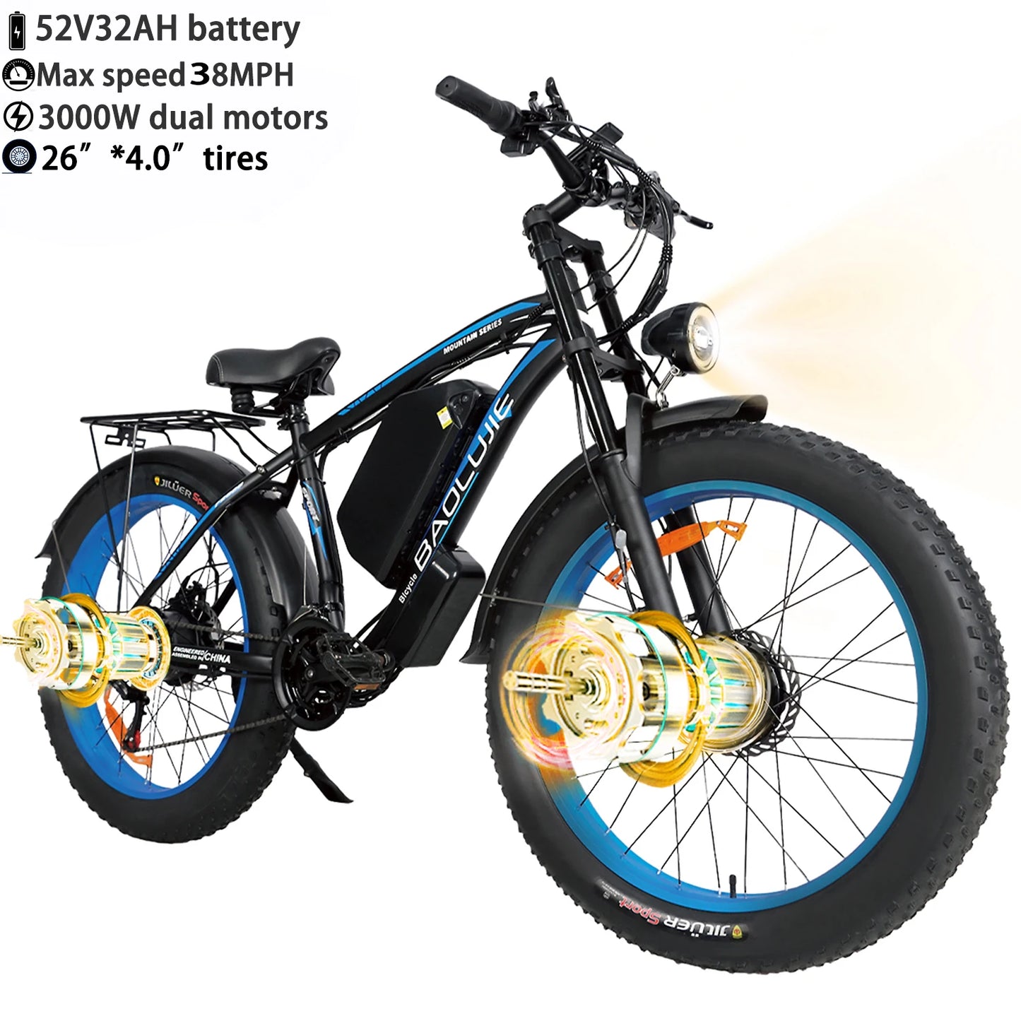 Baolujie Peak Dual Motor Electric Bicycle 48V Battery For Adults