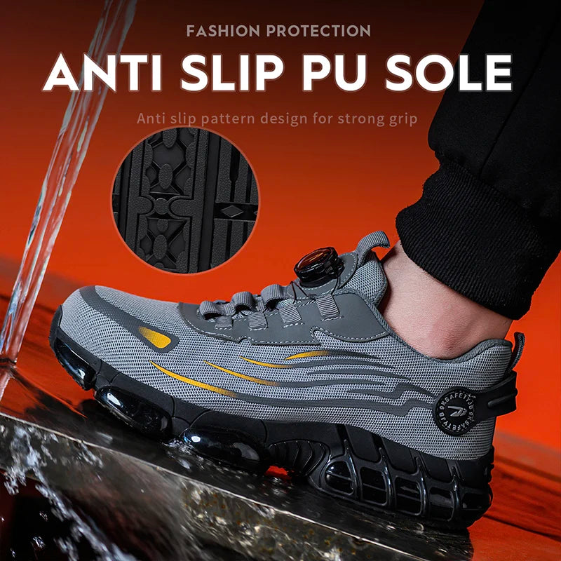 Breathable Lace-Free Safety Shoes for Men with Anti-Puncture Sole