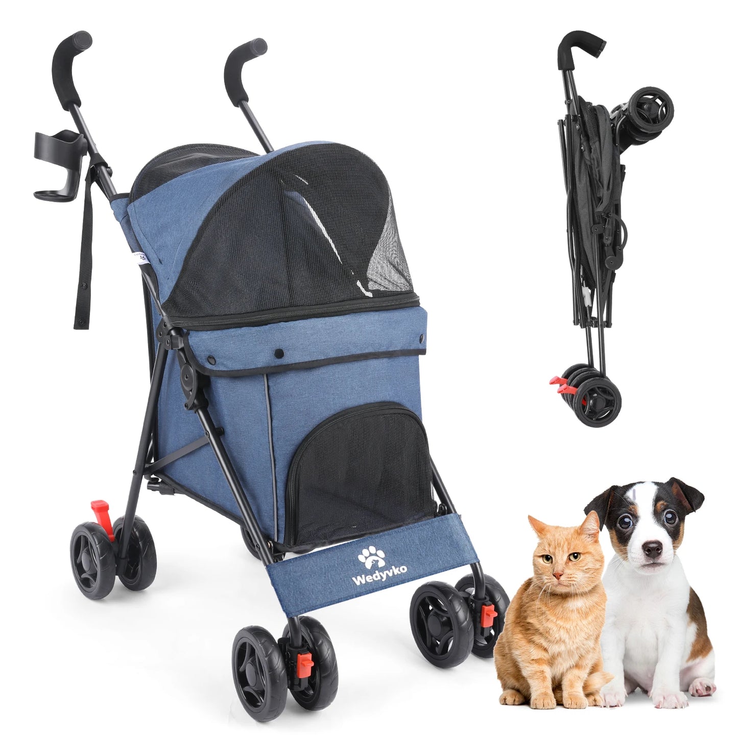 Wedyvko Pet Dog Stroller 4 Wheels With Brakes For Travel