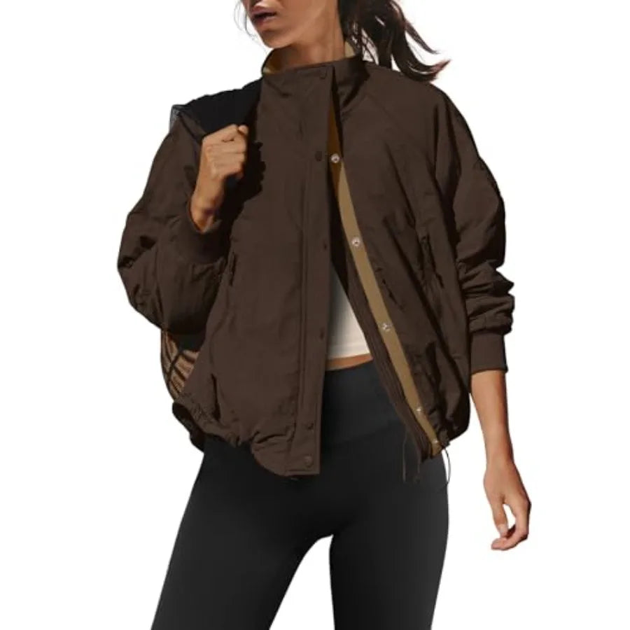 Oversized Fleece Lined Jacket Zip up Windbreaker Jacket Long Sleeve Casual Winter Coats with Pcokets