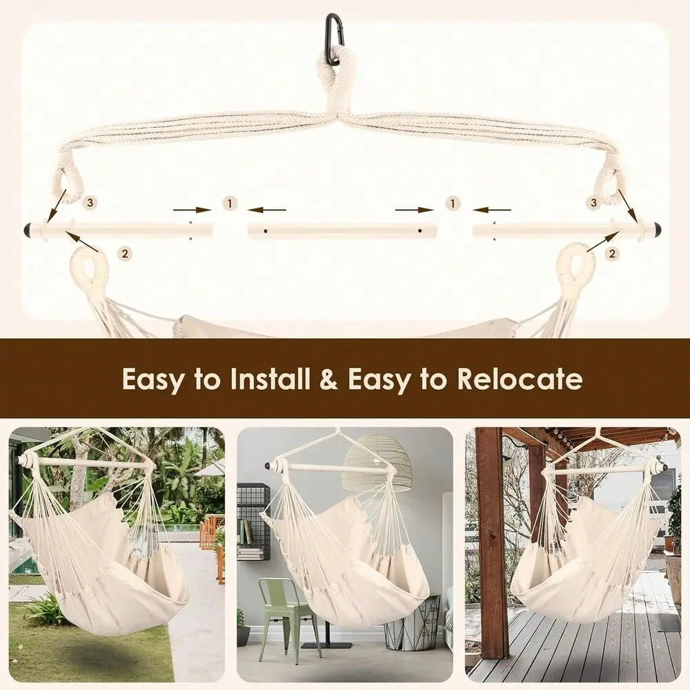 Hammock Swing Chair-Supports Up To 500 Pounds And Is Suitable For Both Indoor And Outdoor Use. Designed For Bedrooms, Gardens,